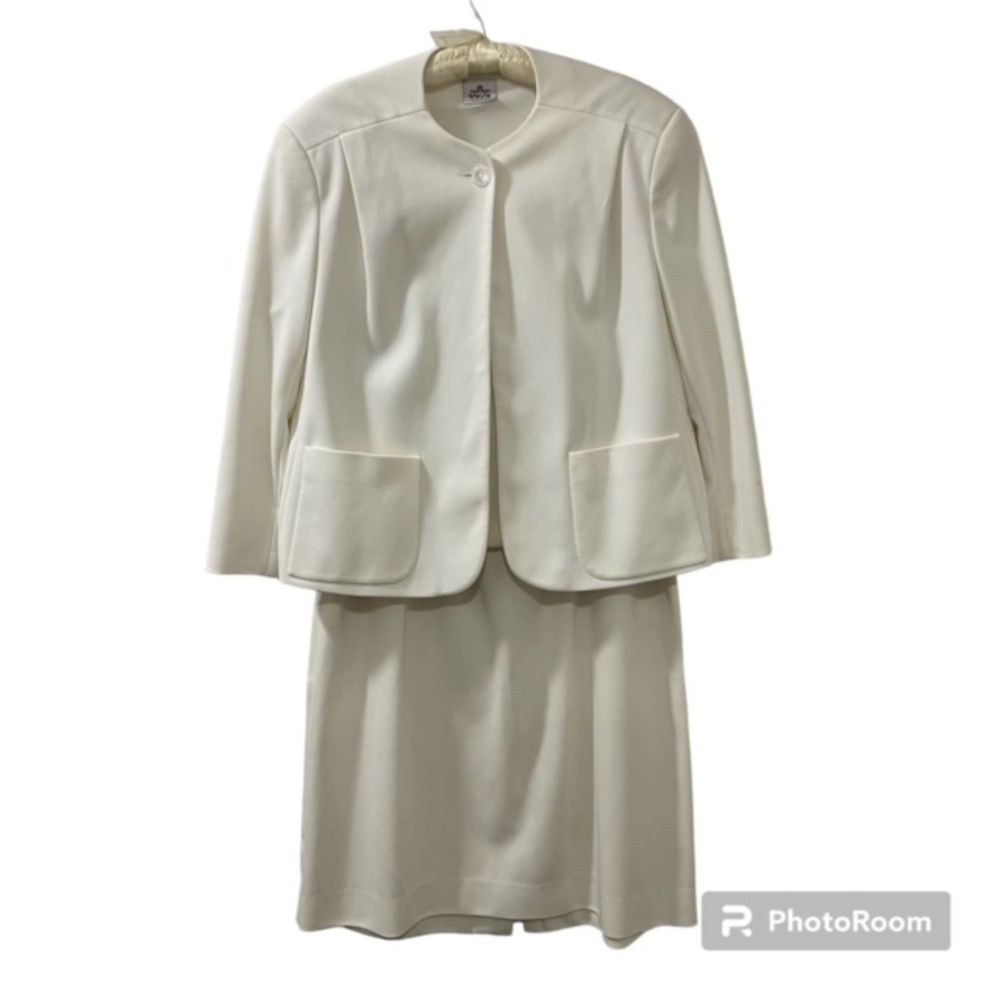 Bleyle Womens Cream Off White Skirt Overcoat Blazer Set Skirt Suit Set Sz 16-18